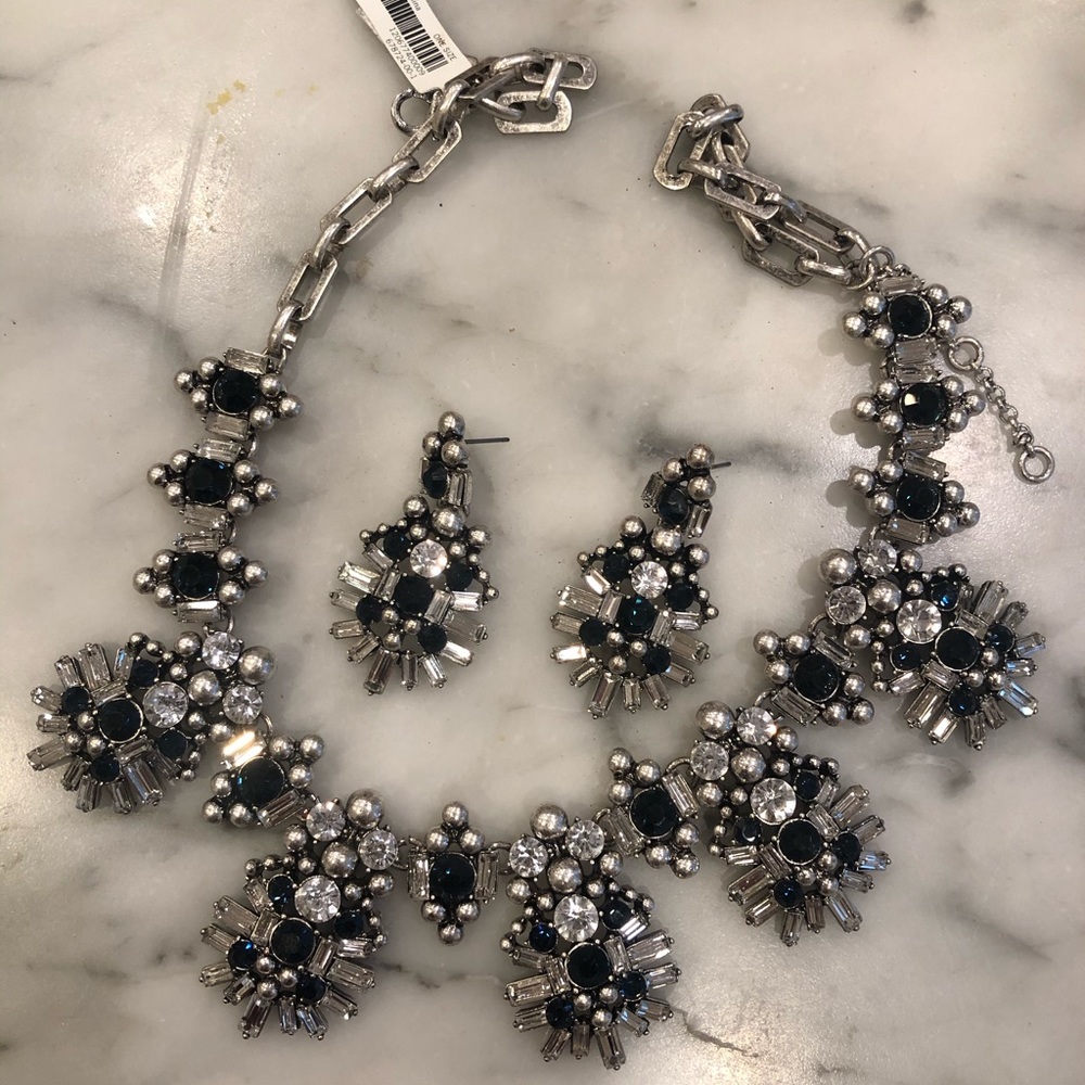 Banana Republic Crystal and Blue Statement Necklace with Matching Earrings